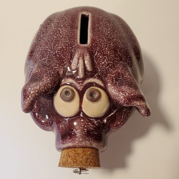 Ceramic Purplish Piggy Bank with Cork Stopper - Picture 3 of 7
